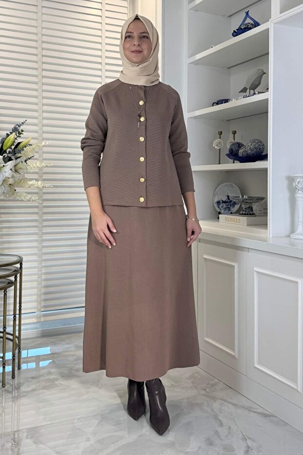 Melis Çelik Örme Triko Takım Sütlü Kahve - 3