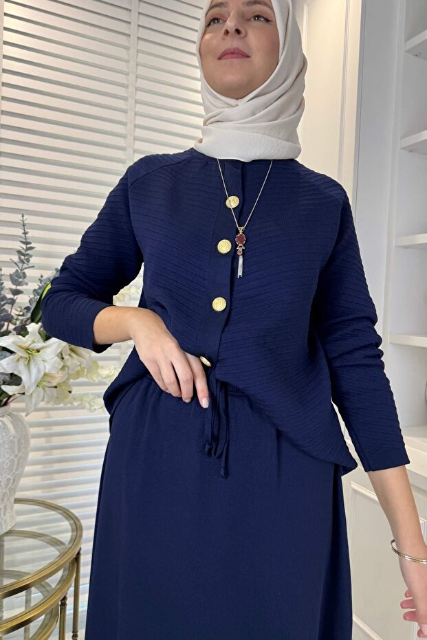 Melis Çelik Örme Triko Takım Lacivert - 3