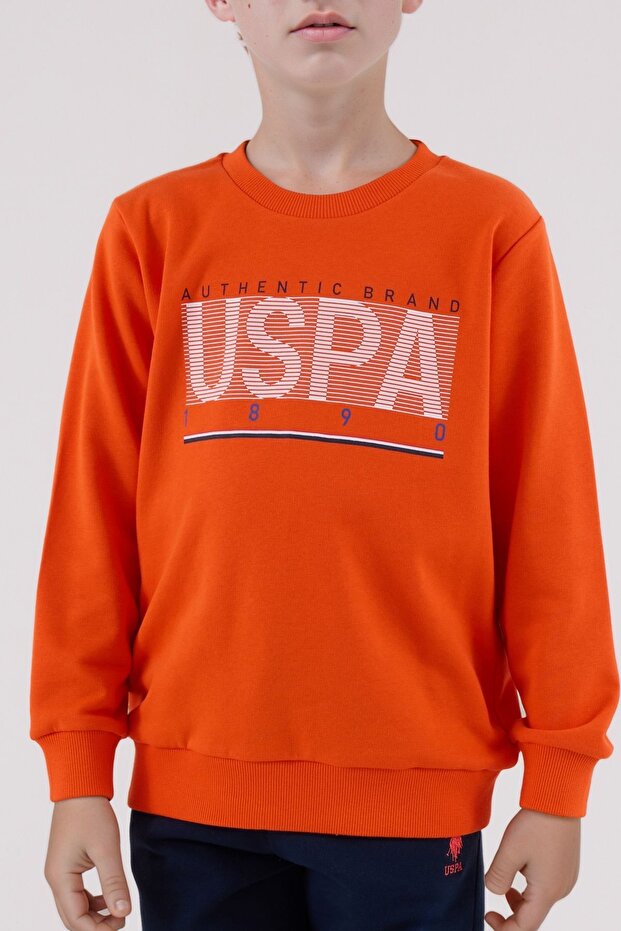 Boys' Cotton 3 Thread Pomegranate Flower Orange Crew Neck Bottom-Top Set Q3Pkl3Kk10