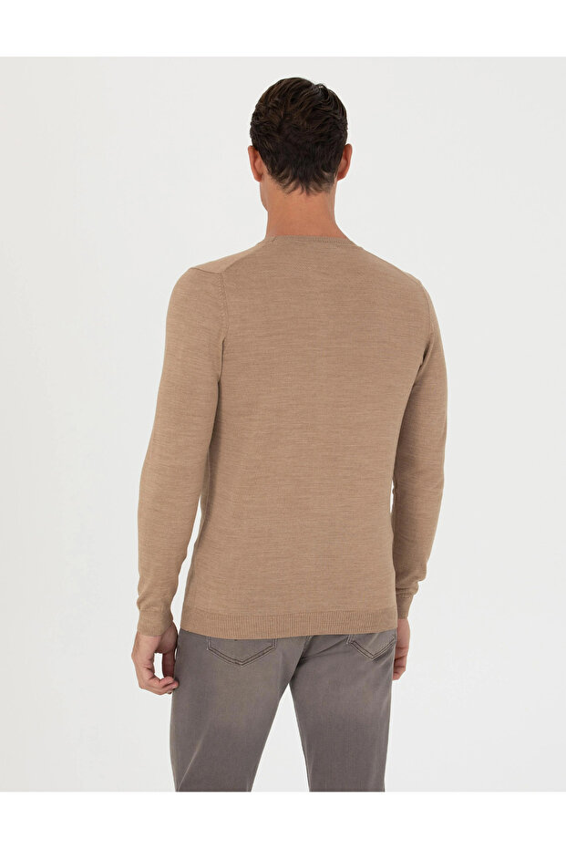Erkek Slim Fit Basic Kazak - Camel - 5