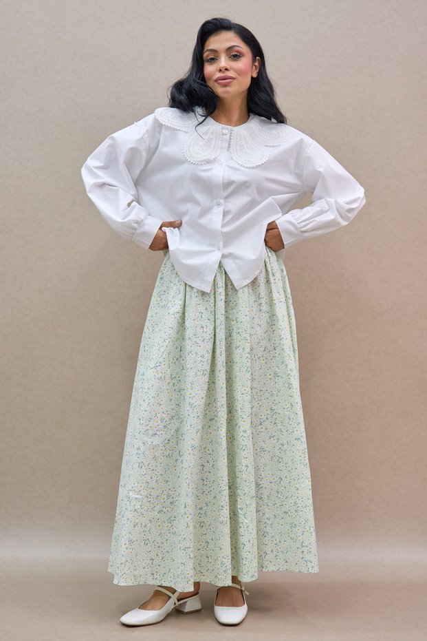 Water Green Daisy Balloon Skirt