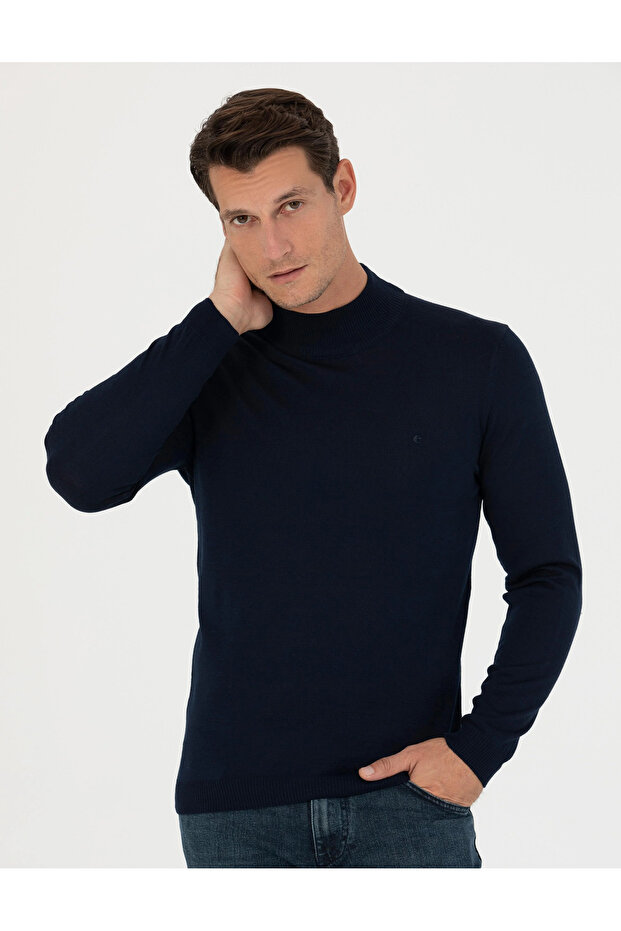 Erkek Slim Fit Basic Kazak - Lacivert - 3