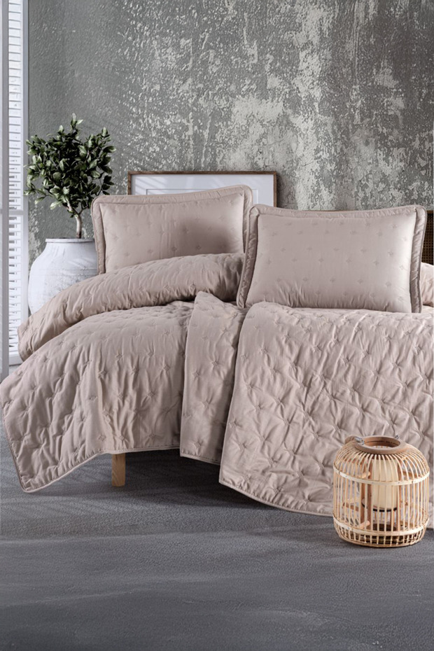 Aspendos Bej Çift Kişilik Microfiber Yatak Örtüsü - 1