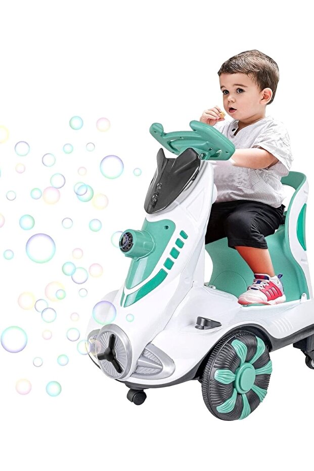 Ride-On Four Wheels Kids 6v Electric Car With Bubble Ejection 360 Degree Rotation With Cool Led Ligh