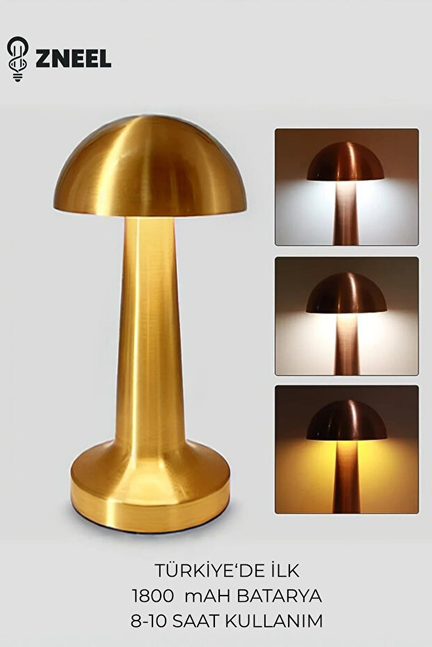 knoffer will dich nur... Gold Dokunmatik Şarjlı Masa Lambası-3 Işık Renkli, Dimlenebilir, Type-C Girişli, 1800 mAh Bataryalı