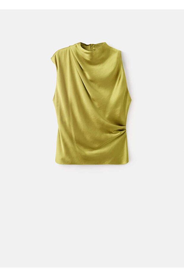 Drape yakalı saten bluz - 3