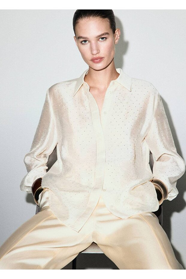Satin Shirt with Rhinestone Embellishments