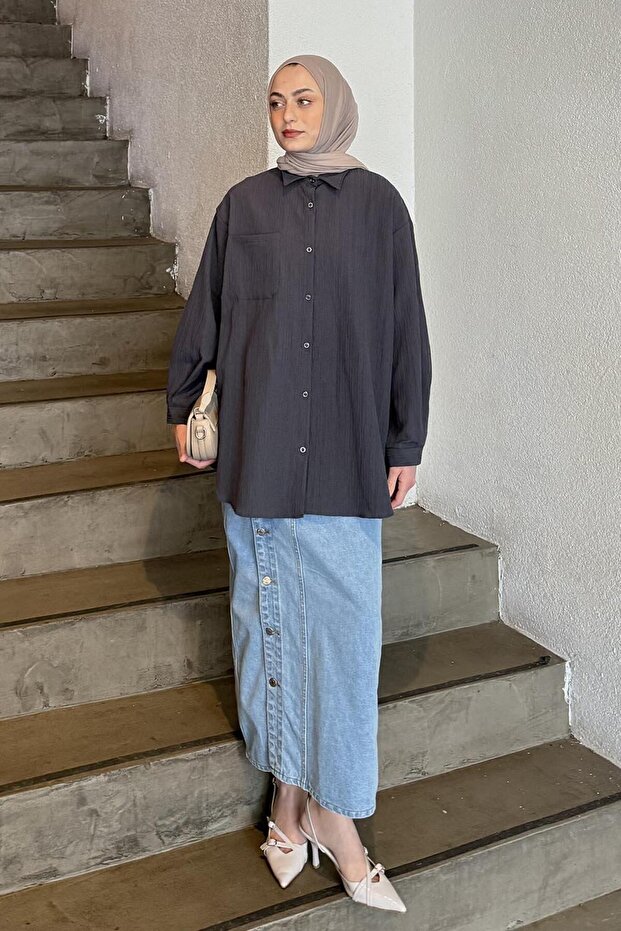 Kraşlı Gömlek Antrasit - 1