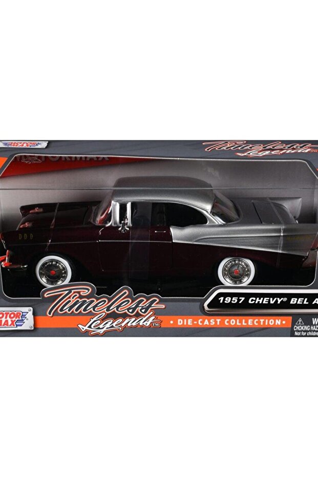 Motormax 1957 Chevy Bel Air Burgundy Metallic and Silver Metallic'Timeless Legends' Series 1/24 Model