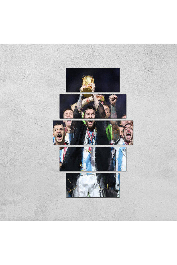 لوحه جداريه - رسمة تتويج الأرجنتين و ميسي بكأس العالم wc22arg - مقسمه خمسة قطع متدرجه - 1