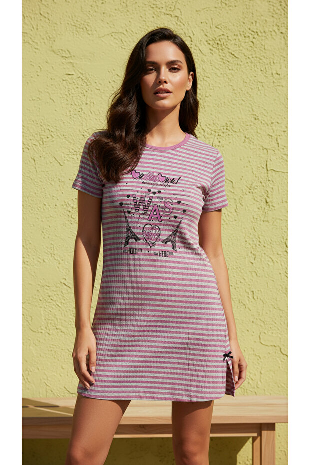 Striped Short Sleeve Nightgown Dress