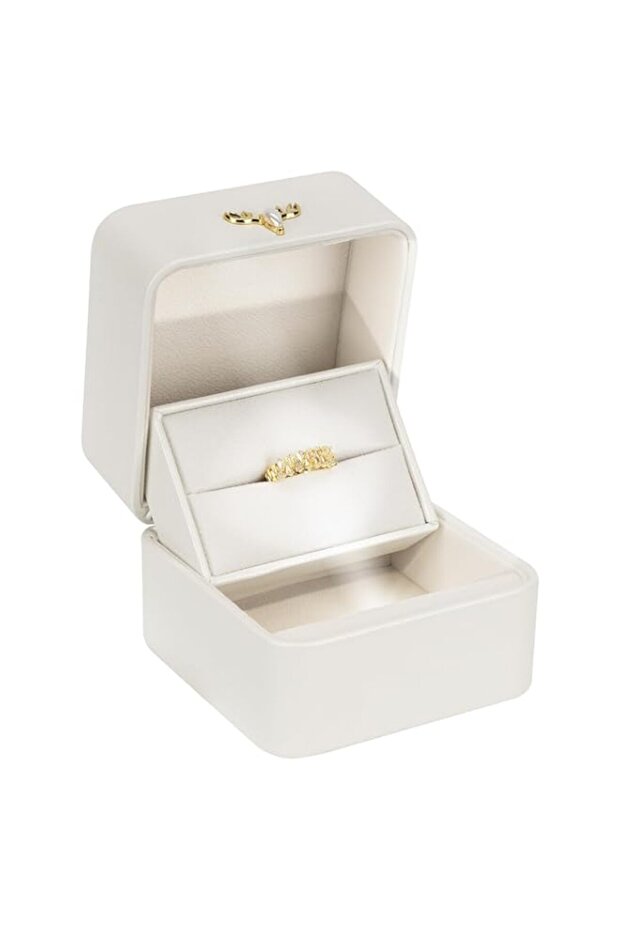 Proposal Ring Box, Luxury Wedding Ring Case, White Ring Box with LED for Anniversary Engagement Ceremony Birthday Valentine's Day