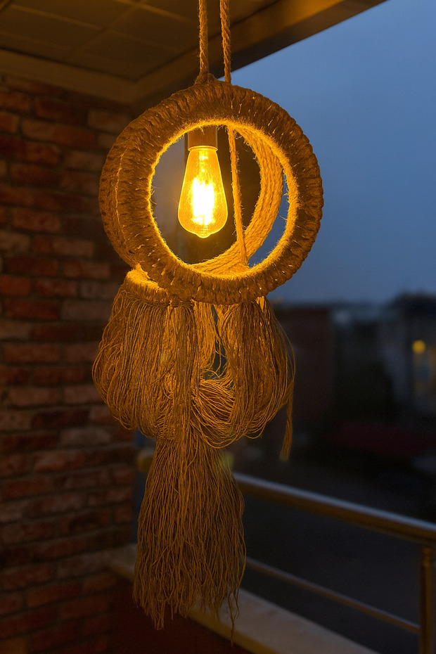 Bohem avize , el yapımı avize, saçaklı avize, hasır ipten avize - 1