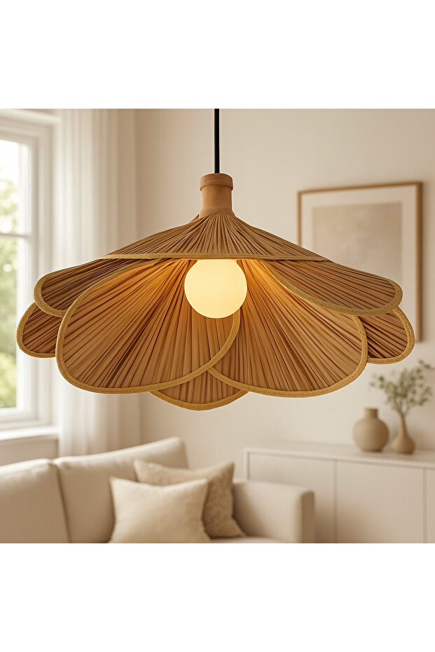 İskandinav Bambu Hasır Sarkıt Avize Şık Görsellik Katar - 1