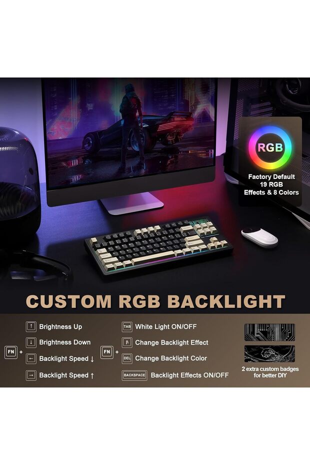 YZ87 Wireless Mechanical Gaming Keyboard, Hot Swappable TKL Keyboard with 4 Layers Padding, B - 6