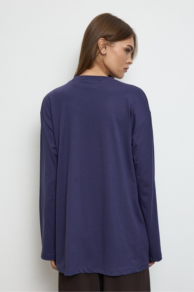 Basıc Sweatshirt Mavi - 7