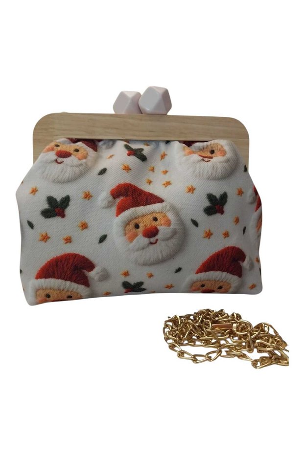 Wooden Scholar New Year Santa Claus Patterned Drop Pattern Chain Strap Women's Hand Shoulder Bag Clutch