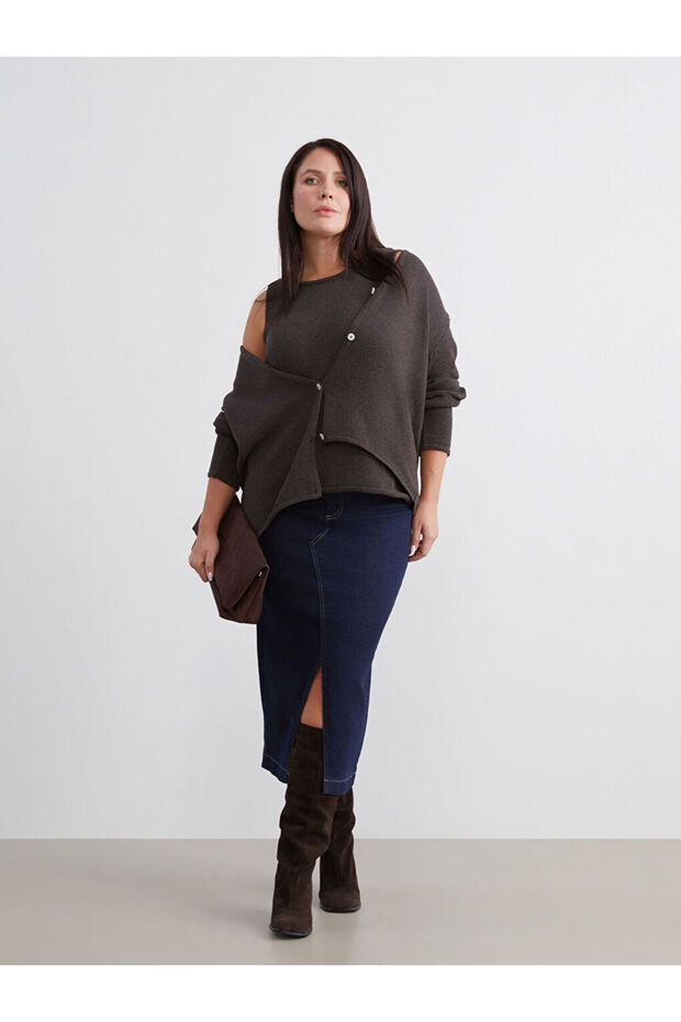 Dar Fit Yırtmaçlı Jean Etek - 1