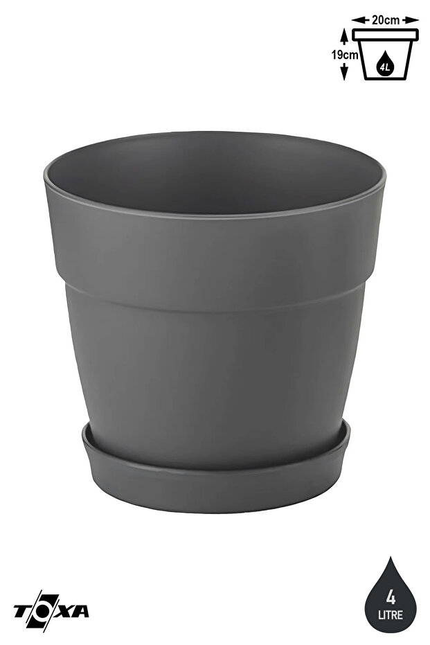 1 Adet 4 Litre Mono Saksı Tabaklı Drenaj Delikli Plastik Çiçek Saksısı - 2