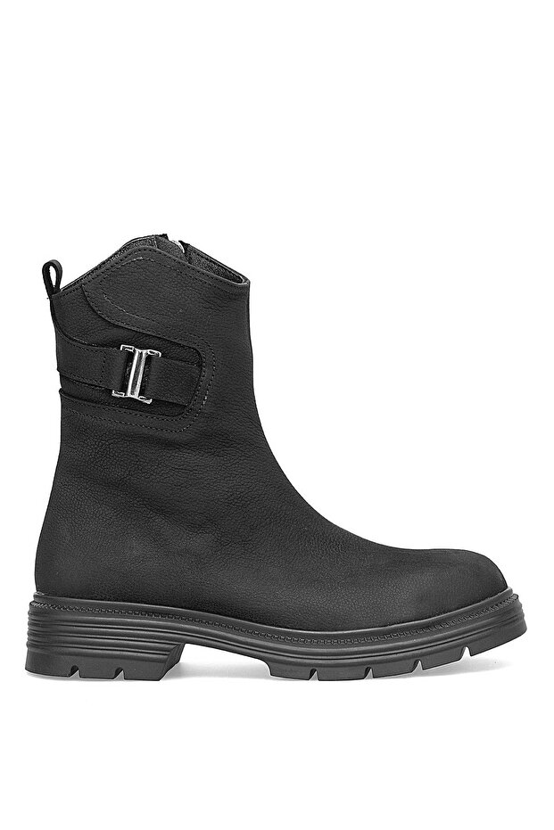 D25Kb-1945 Women's Genuine Nubuck Leather Heeled Boots Black