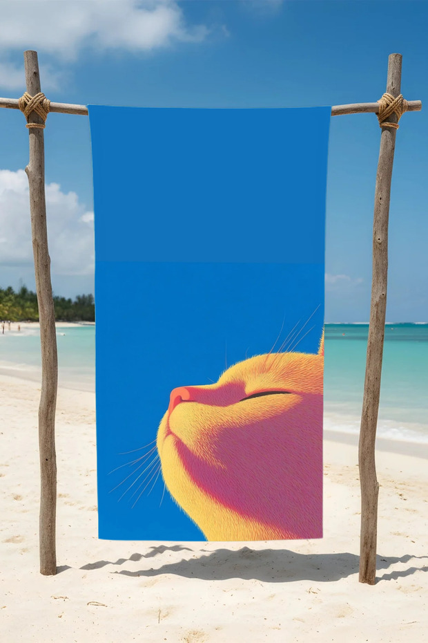 منشفة شاطئ قطنية بنقشة قطة – تصميم منقوش – 75×150 سم 121025