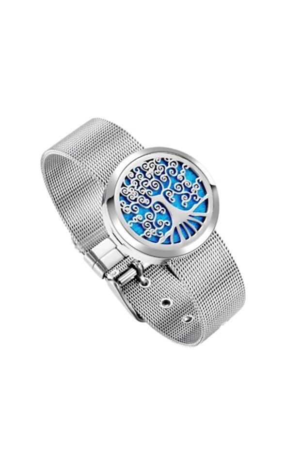 B05 Aromatherapy bracelet with diffuser for essential oils, metal mesh strap and Tree of Life - 1