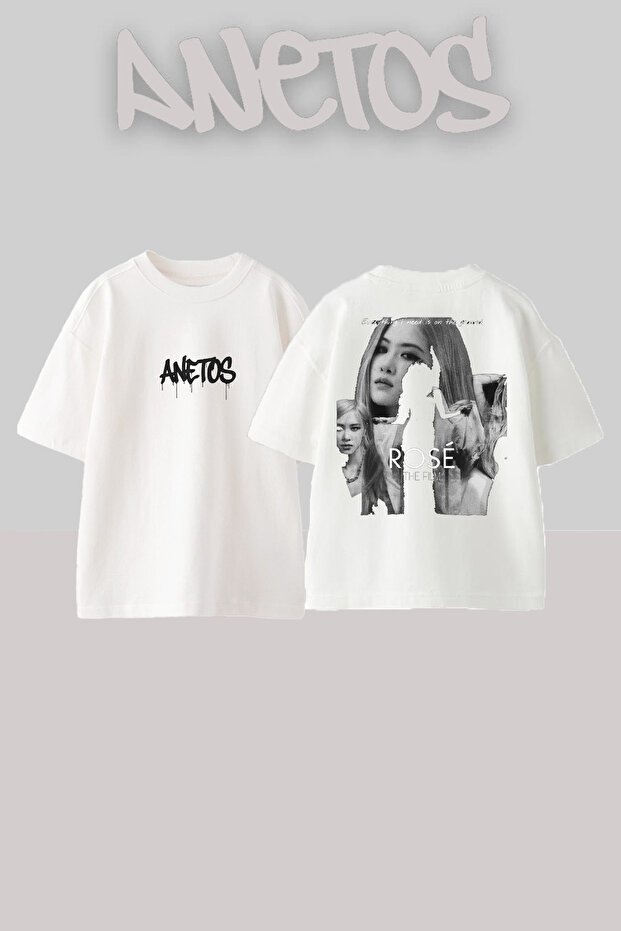 Blackpink Rose 5 Design Back Printed Cotton White Oversize T-Shirt