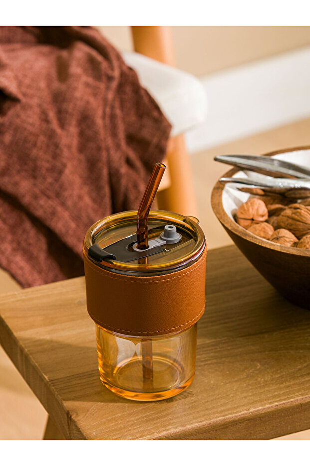 Create Your Style from Uzg Store |   Glass Cup with Straw 380 ml - 1