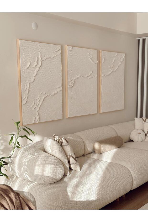 Dokulu Tablo 3 Boyutlu Tablo Alçı Tablo İskandinav Tablo Minimalist Tablo El Yapımı Tablo Doku Sanat - 3