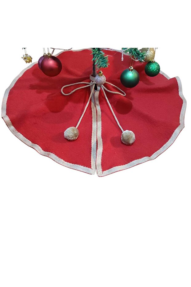 Christmas Tree Skirt, Pine Tree Foot Mat Cover, Red Color, Plush 70 cm