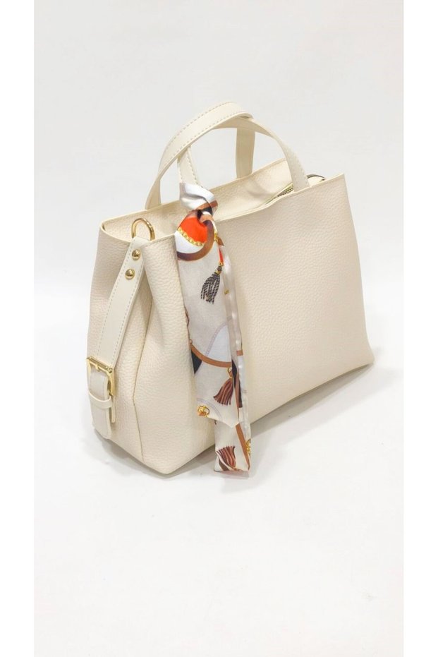 Large Size Women's Hand and Shoulder Bag with Scarf Detail and Long Crossbody Strap