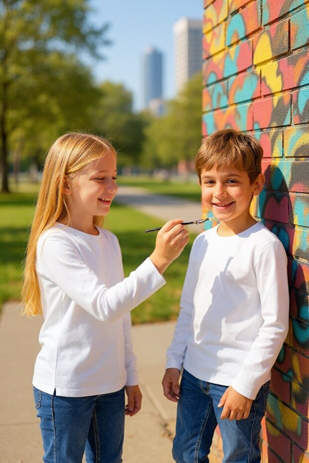Long Children's Basic T-Shirt - 4