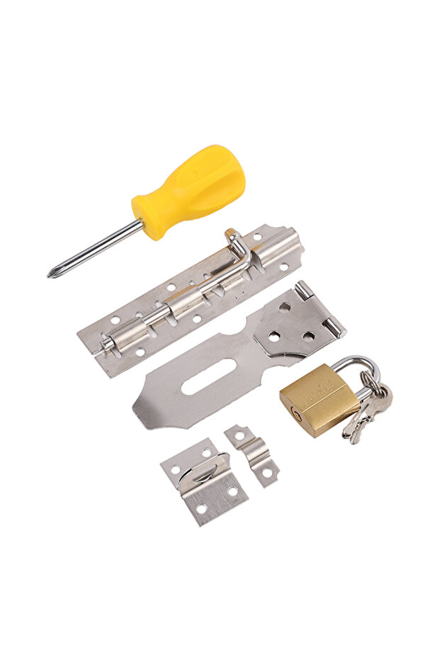 Door Latch and Lock Set - Complete Hardware Kit with Padlock, Latch, Screws & Screwdriver - 4