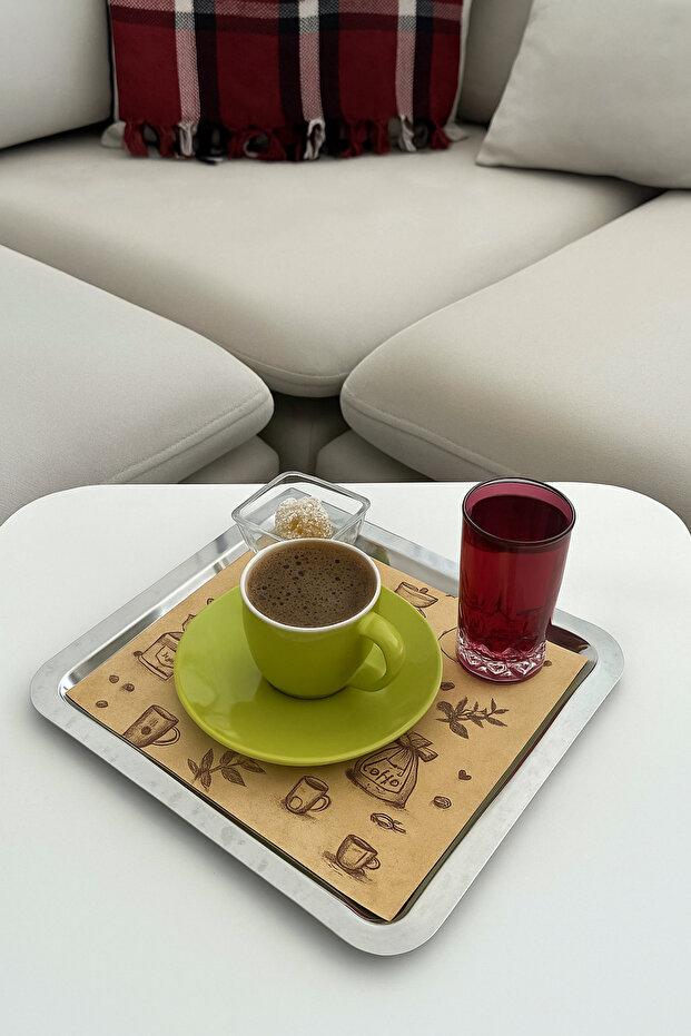 40 Pieces Coffee Patterned Brown Kraft Cup Coasters Presentation Paper
