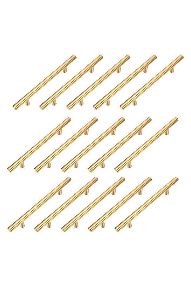 15 Pack Kitchen Cabinet Handles, 96mm Golden Brass Brushed Kitchen Door Handles, 150mm Hol