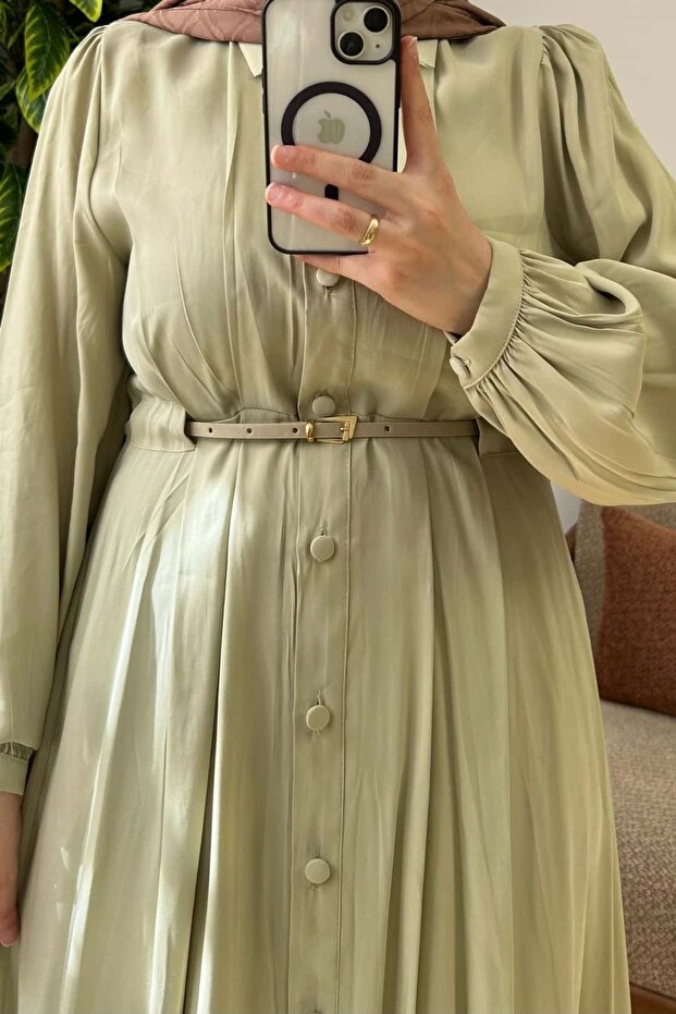 Düğmeli Modal Elbise - 3