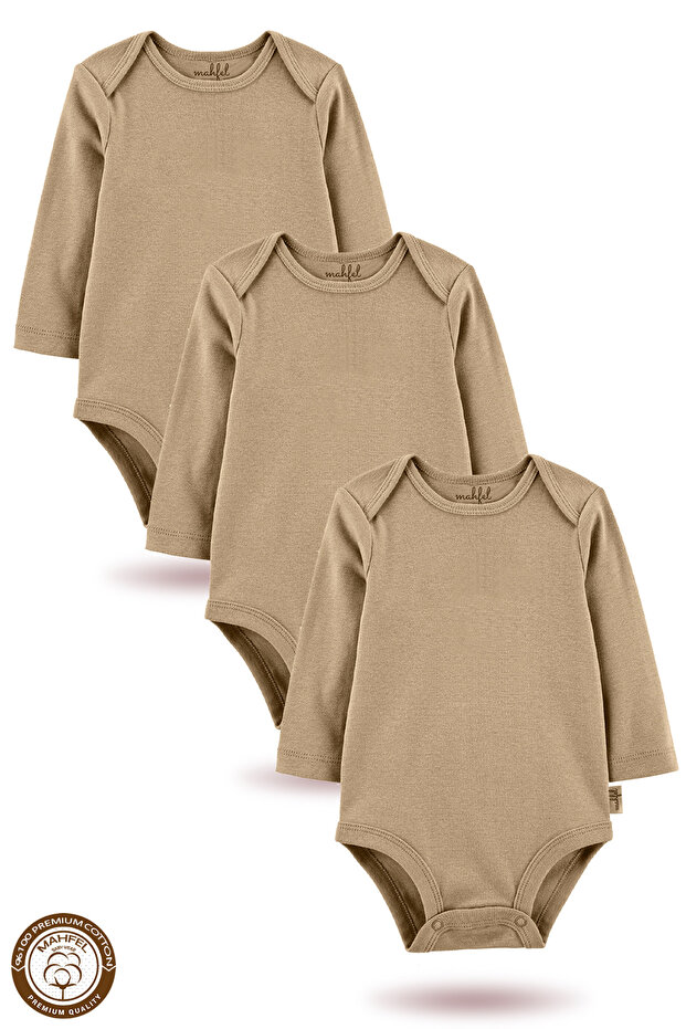 100% Cotton Long Sleeve Baby Bodysuit Snap Fastener Bodysuit Set of 3