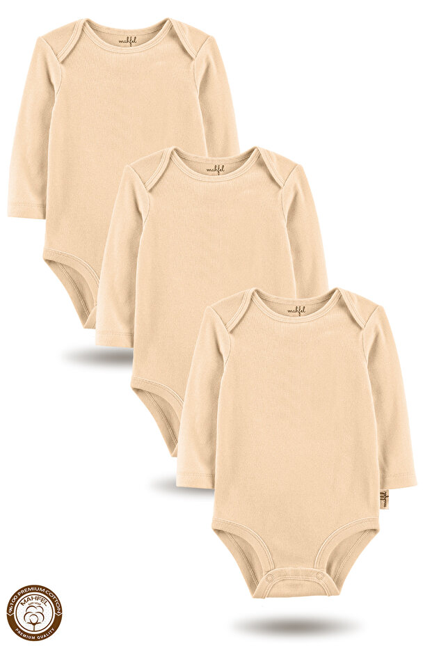 100% Cotton Long Sleeve Baby Bodysuit Snap Fastener Bodysuit Set of 3