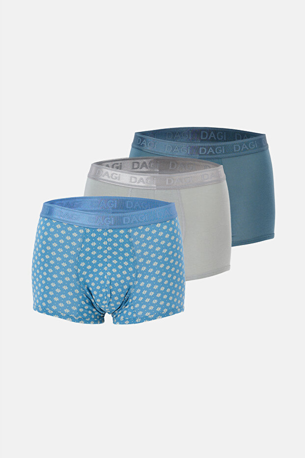 Mavi 3'lü Desenli Micro Modal Boxer - 1