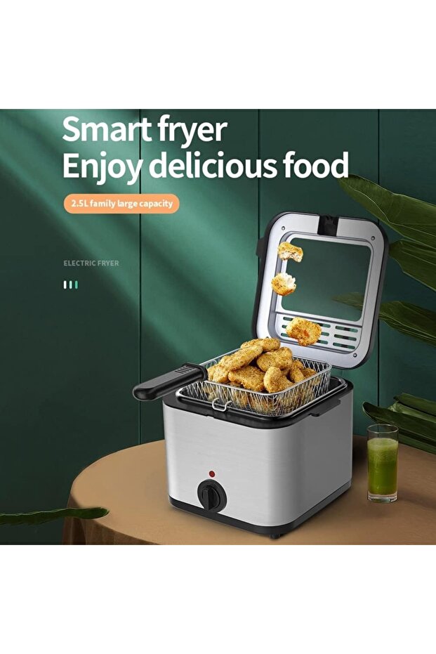 Deep Fryer with Basket, Small Electric Fryer for Home Use, 2.5 Liter Capacity Lid with Display - 2