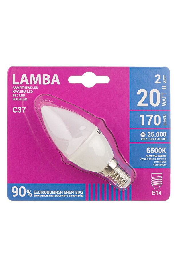 Bec LED E14 2W (C37) - Alb Rece - 1