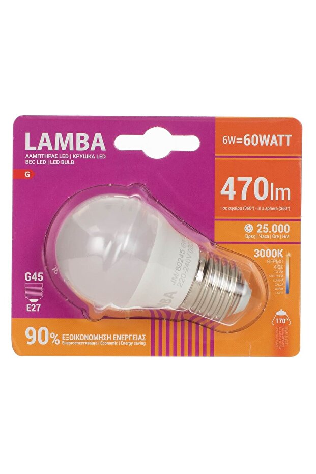 Bec LED E27 6W (G45) - Alb Cald