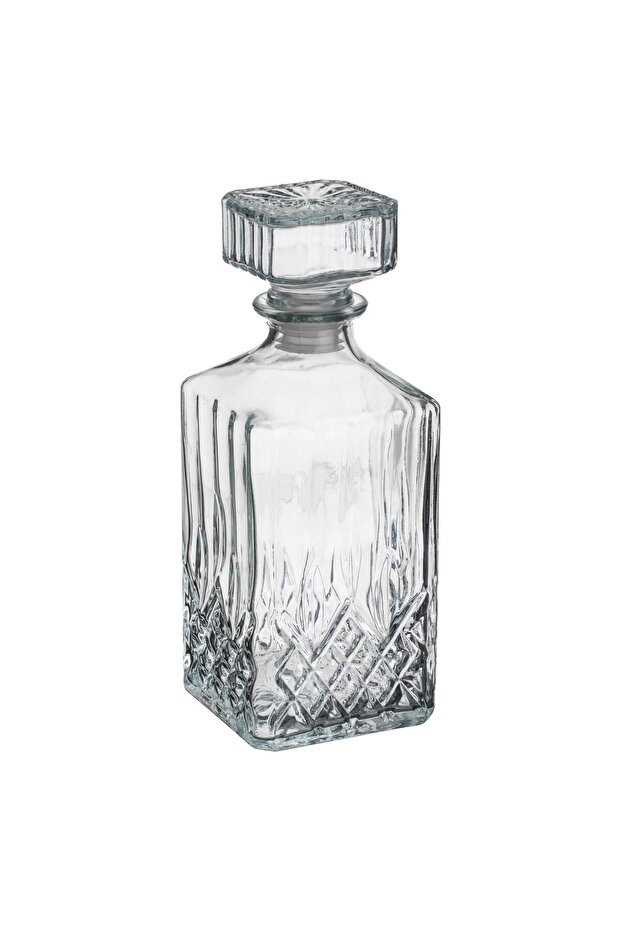 Square Transparent Bottle with Embossed Pattern at the Base for Liquor 770ml - 1