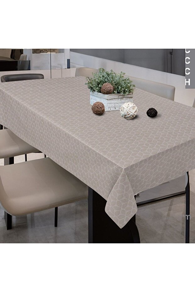 Beige Laminated Tablecloth with Leaf Pattern 180x140cm - 2