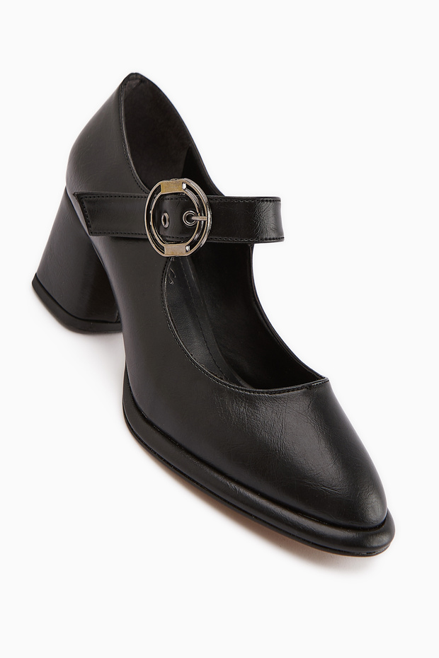 Nana Black Buckle Heeled Women's Shoes