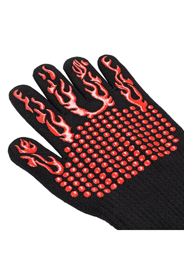 Black BBQ Gloves with Red Patterns - 2pcs - 4