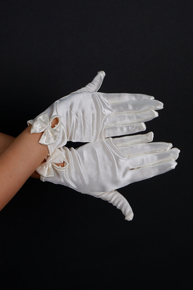 Short Satin Bridal Gloves with Bow Wedding Evening Dress Accessory