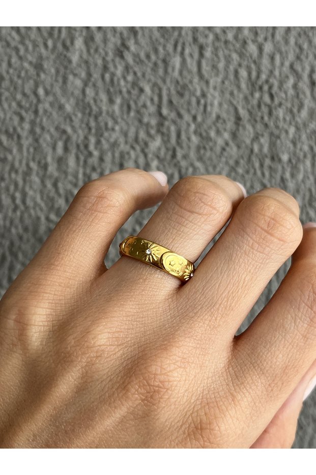 Adjustable Steel Ring with Moon and Star Detail