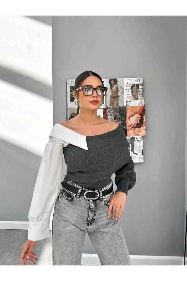 Shirt Detailed Knitwear Blouse Sweater