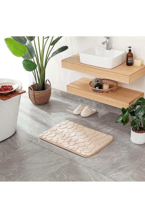 Bathroom carpet 3D pattern, beige, 60x40 cm, soft texture, non-slip - 4